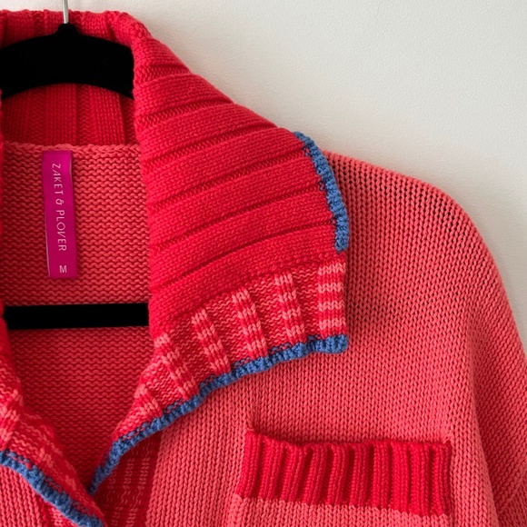 Zaket & Plover 100% Cotton Collared Button Up Coral Cardigan - Picture 6 of 16